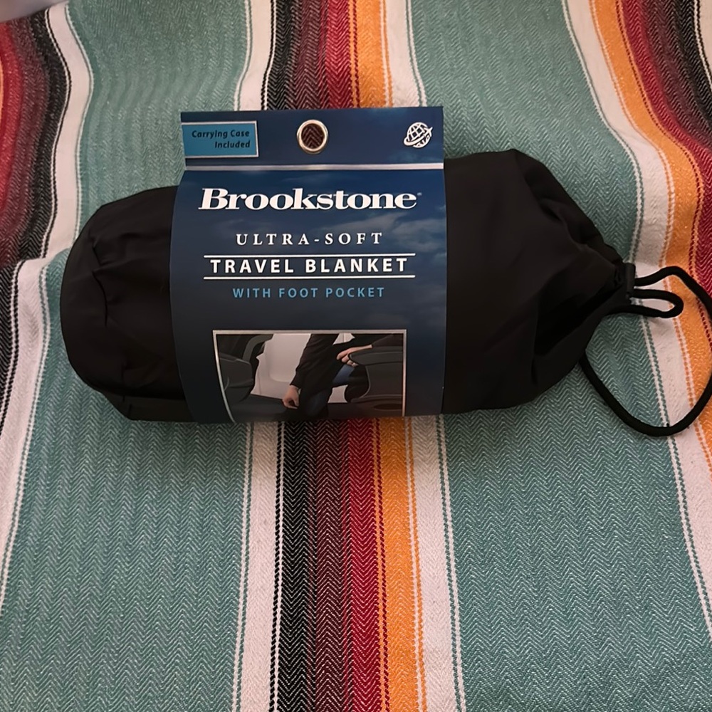 Brookstone Black Travel Blanket with Foot Pocket for Ultimate Comfort